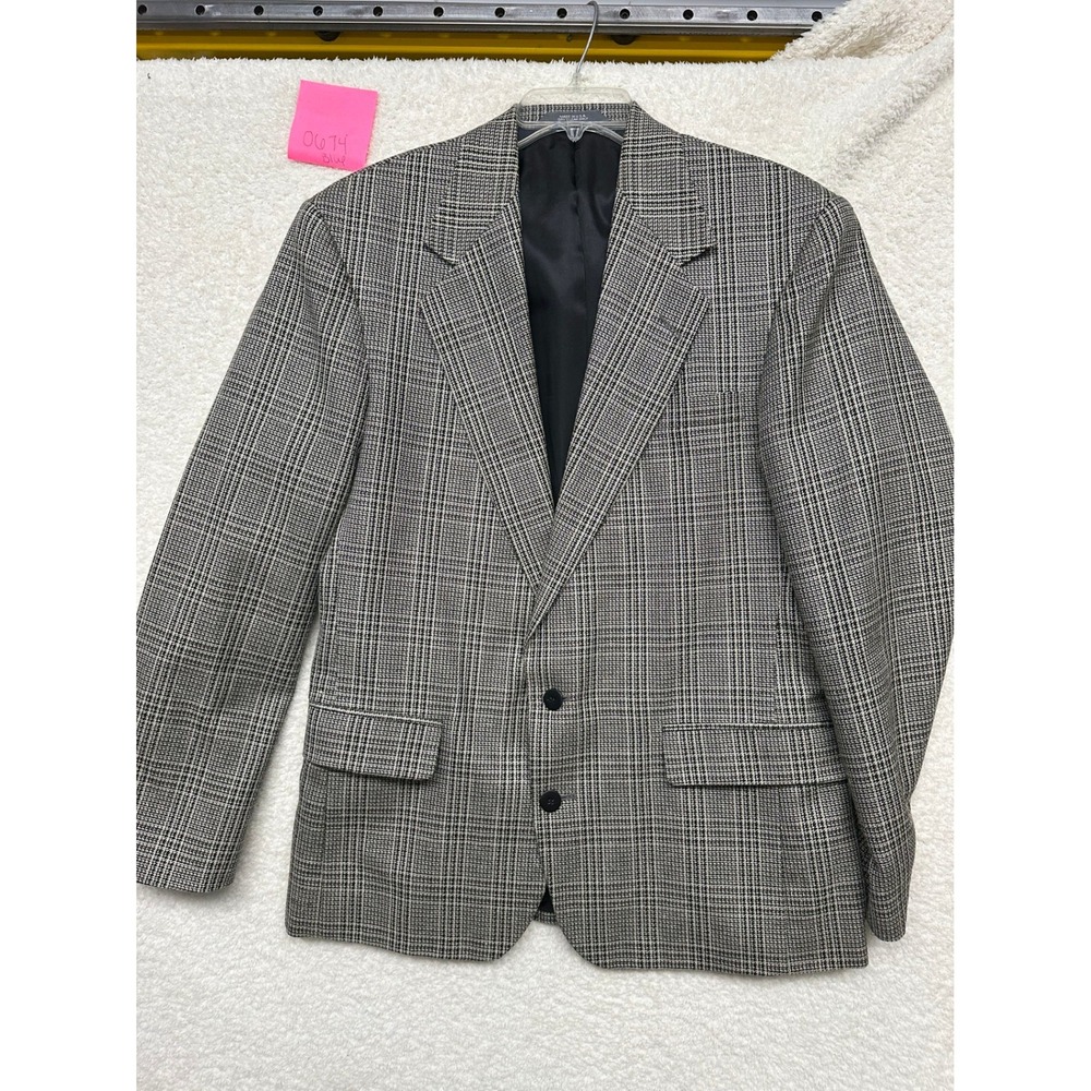 Vintage Mens Glen Plaid Blazer Two Button Sport Coat Gray Made in USA 42R